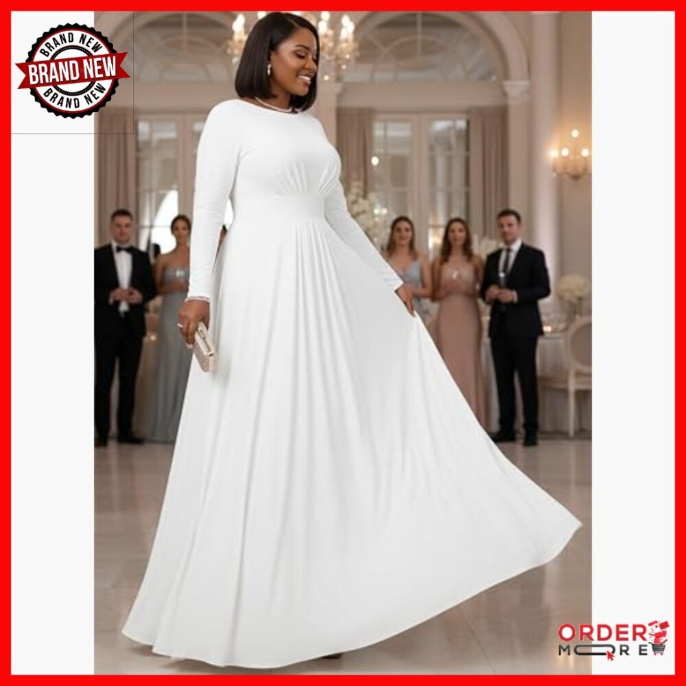 Long Sleeve Empire Waist Maxi Dress Formal Gown Polyester Flowy - Picture 3 of 7